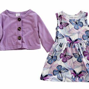 Hudson Baby Girl 2pc Dress Cardigan Set 6-9 Months Purple Butterfly-KC209